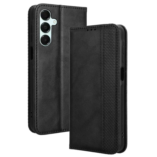 For Samsung Galaxy A16 5G / A16 4G Leather Case Wallet Stand Retro Texture Phone Cover - Black - 1