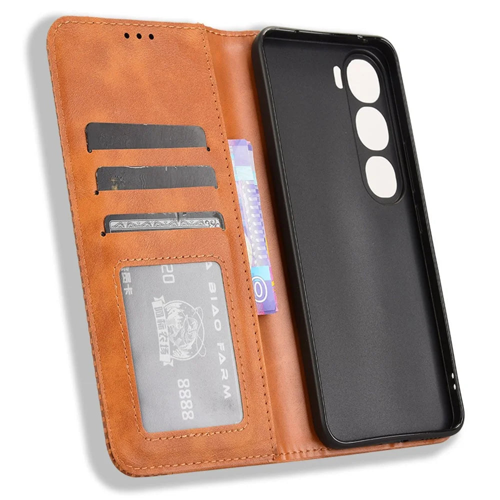 For vivo V40 Lite (Indonesia) 4G / 5G Leather Case Wallet Stand Retro Texture Phone Cover - Brown - 5