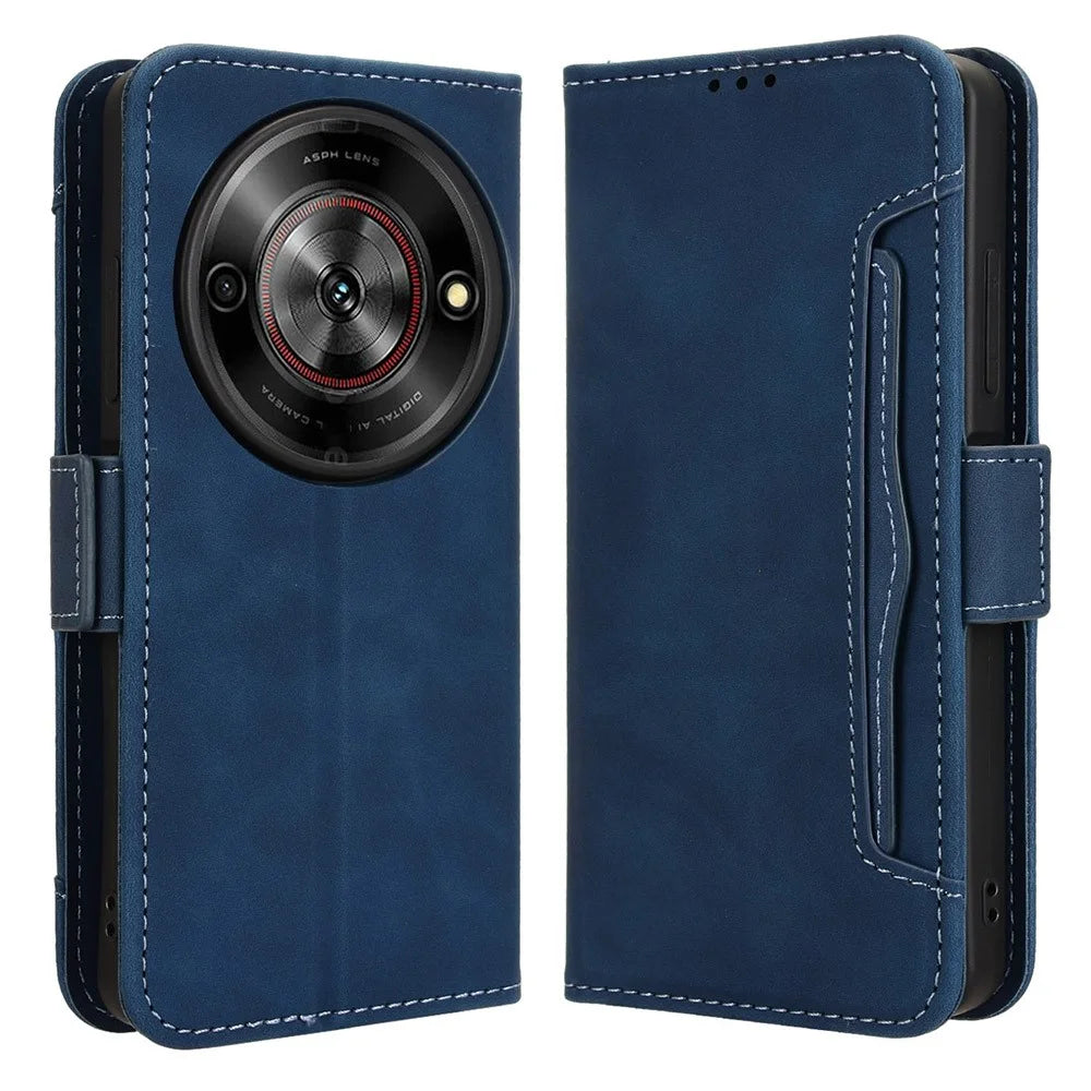 For ZTE Blade A75 5G / nubia Focus Leather Case Phone Wallet Cover with Multiple Card Slots - Blue - 1