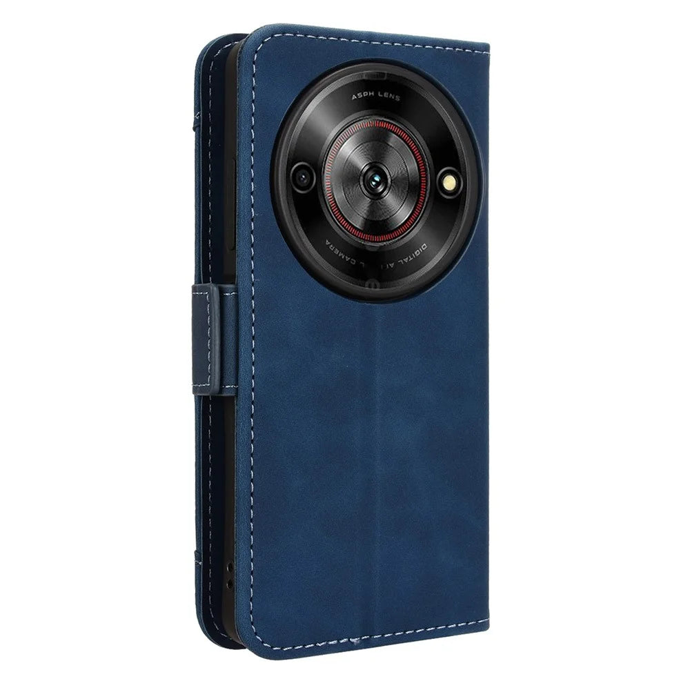 For ZTE Blade A75 5G / nubia Focus Leather Case Phone Wallet Cover with Multiple Card Slots - Blue - 7