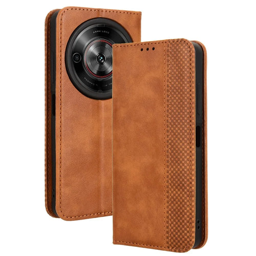 For ZTE Blade A75 5G / nubia Focus Leather Case Wallet Stand Retro Texture Phone Cover - Brown - 1