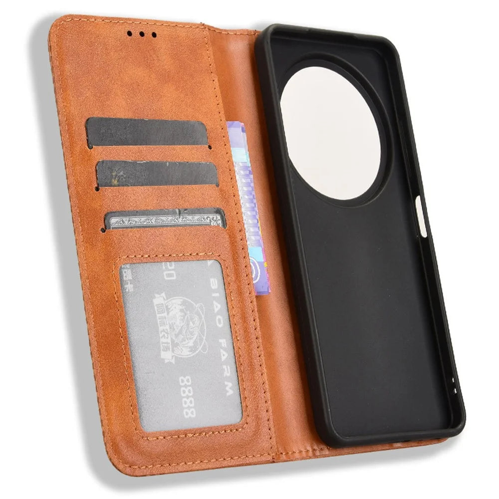 For ZTE Blade A75 5G / nubia Focus Leather Case Wallet Stand Retro Texture Phone Cover - Brown - 5