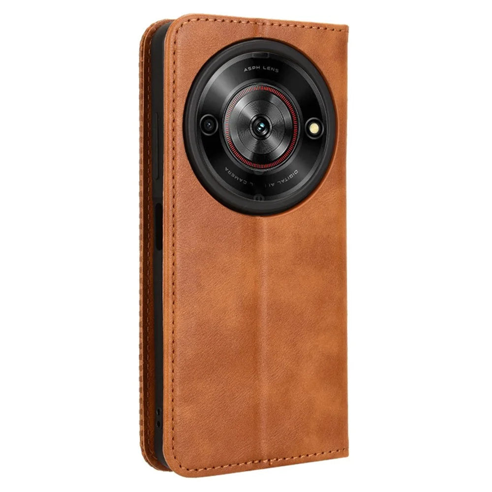 For ZTE Blade A75 5G / nubia Focus Leather Case Wallet Stand Retro Texture Phone Cover - Brown - 7