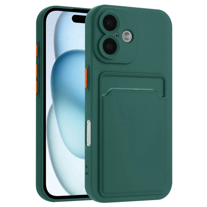For iPhone 16 Case Flexible TPU Phone Cover with Back Card Slot - Midnight Green - 1