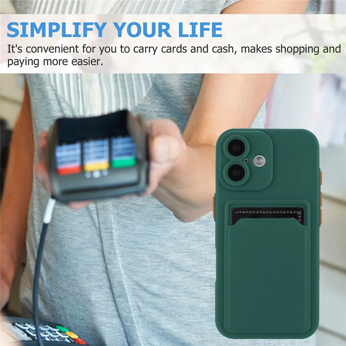 For iPhone 16 Case Flexible TPU Phone Cover with Back Card Slot - Midnight Green - 6