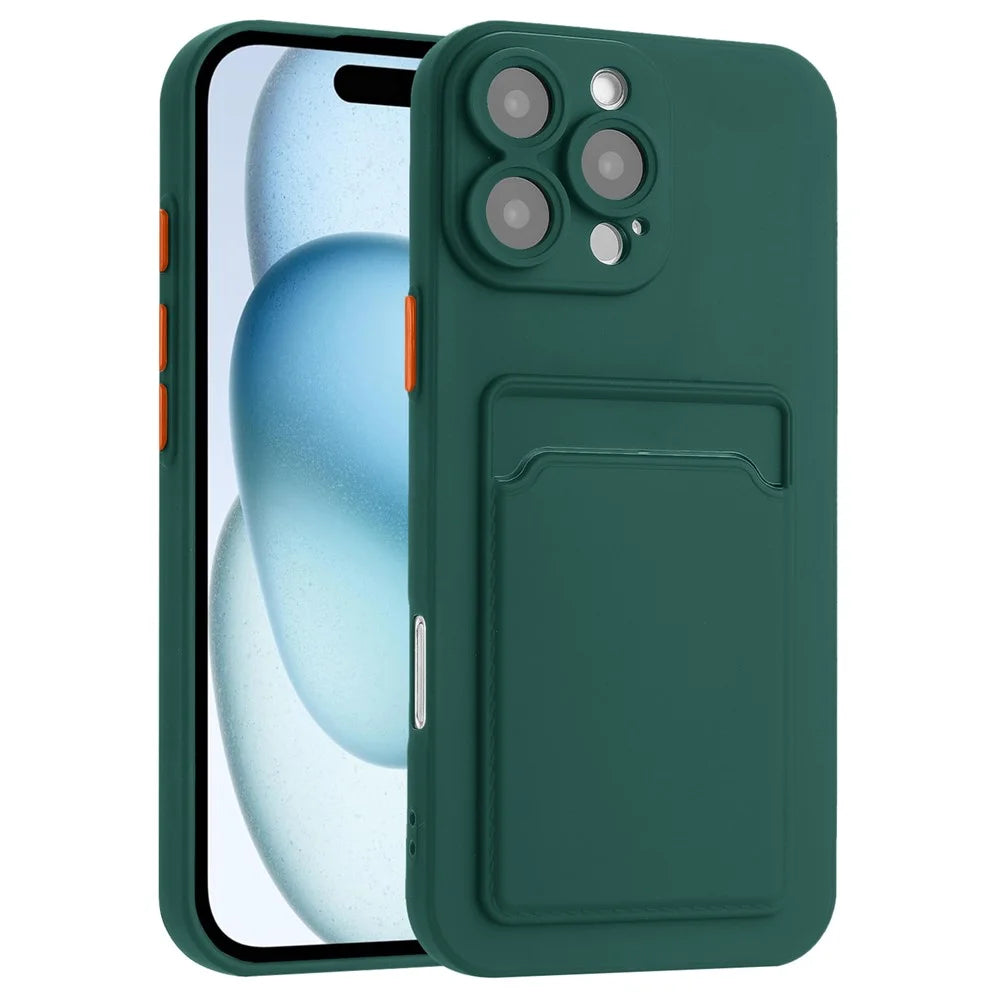 For iPhone 16 Pro Case Flexible TPU Phone Cover with Back Card Slot - Midnight Green - 1