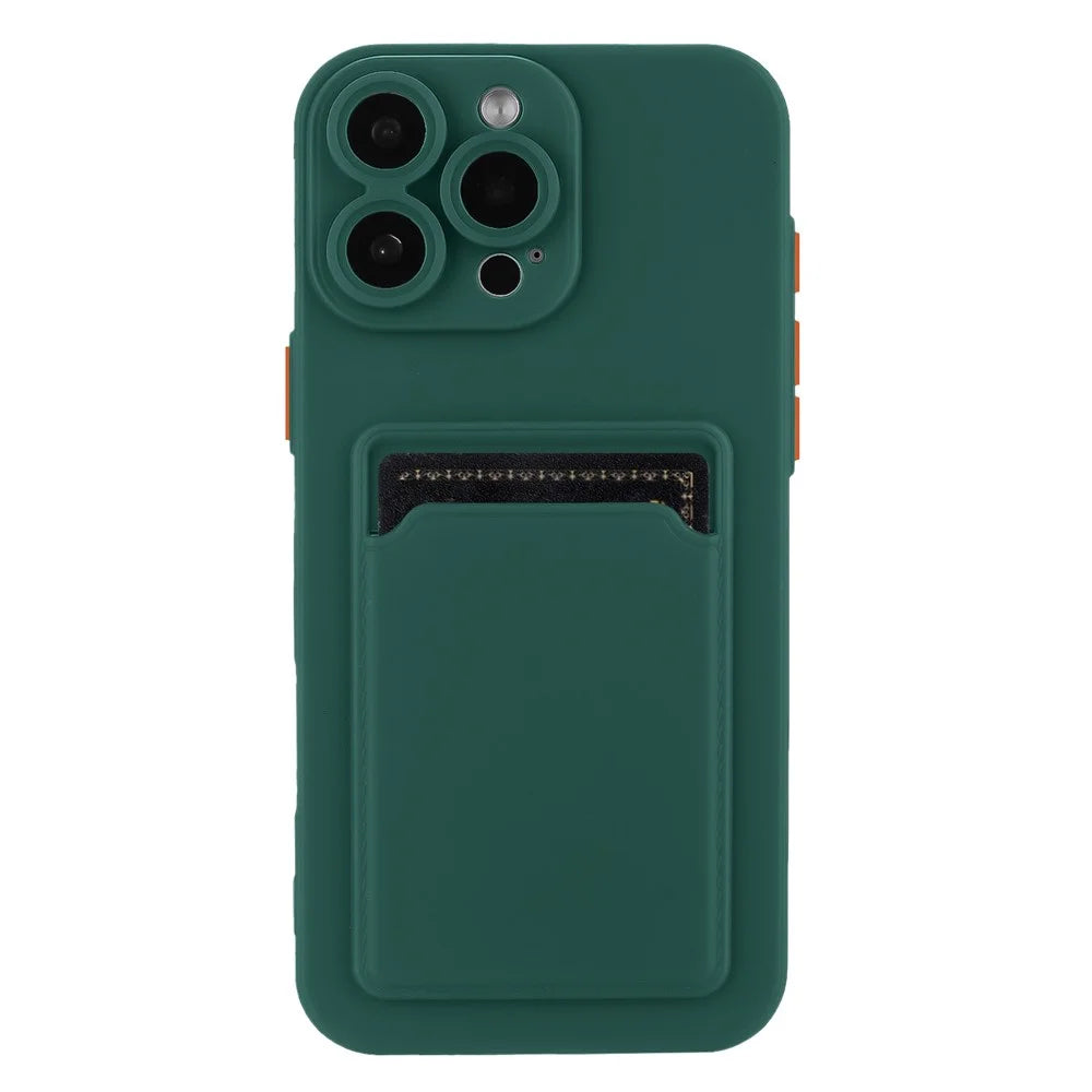 For iPhone 16 Pro Case Flexible TPU Phone Cover with Back Card Slot - Midnight Green - 2
