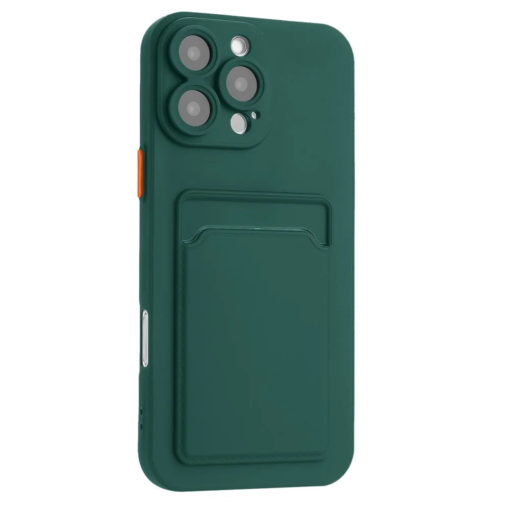 For iPhone 16 Pro Case Flexible TPU Phone Cover with Back Card Slot - Midnight Green - 3