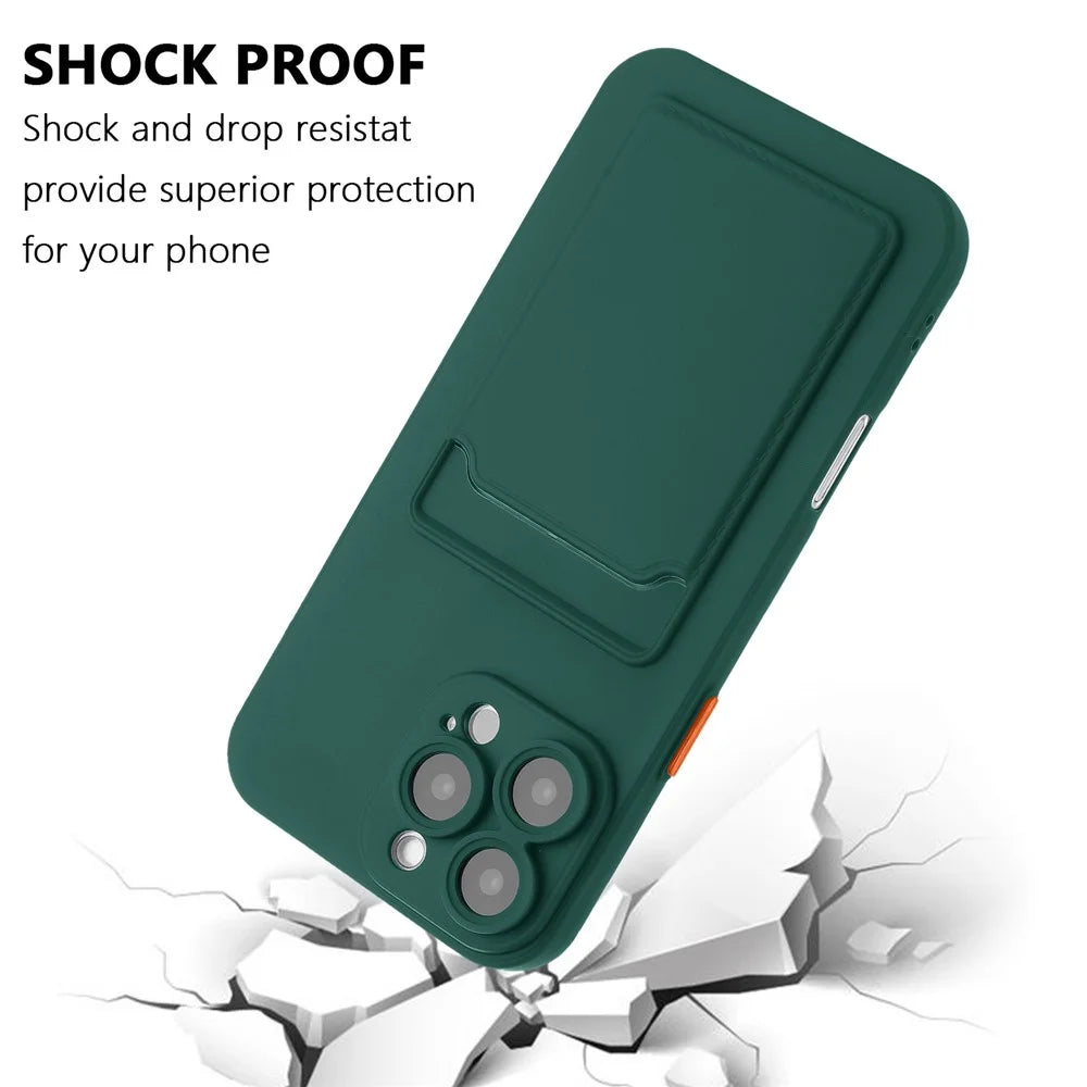 For iPhone 16 Pro Case Flexible TPU Phone Cover with Back Card Slot - Midnight Green - 5