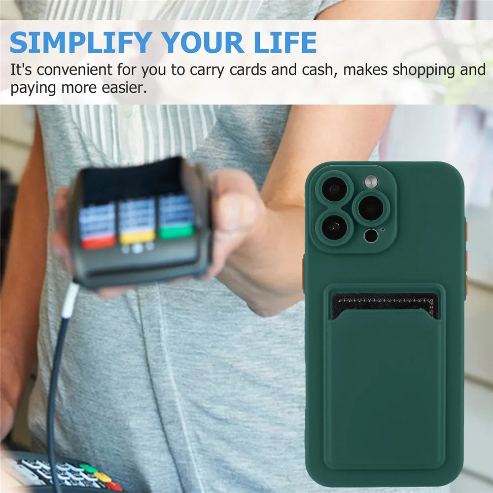 For iPhone 16 Pro Case Flexible TPU Phone Cover with Back Card Slot - Midnight Green - 6