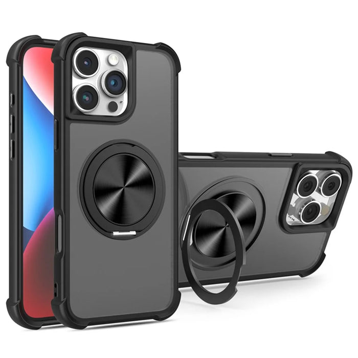For iPhone 16 Pro Max Case Compatble with MagSafe CD Vein Kickstand TPU+PC Phone Cover - Black - 1