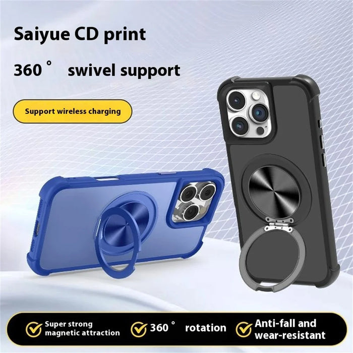 For iPhone 16 Pro Max Case Compatble with MagSafe CD Vein Kickstand TPU+PC Phone Cover - Black - 2