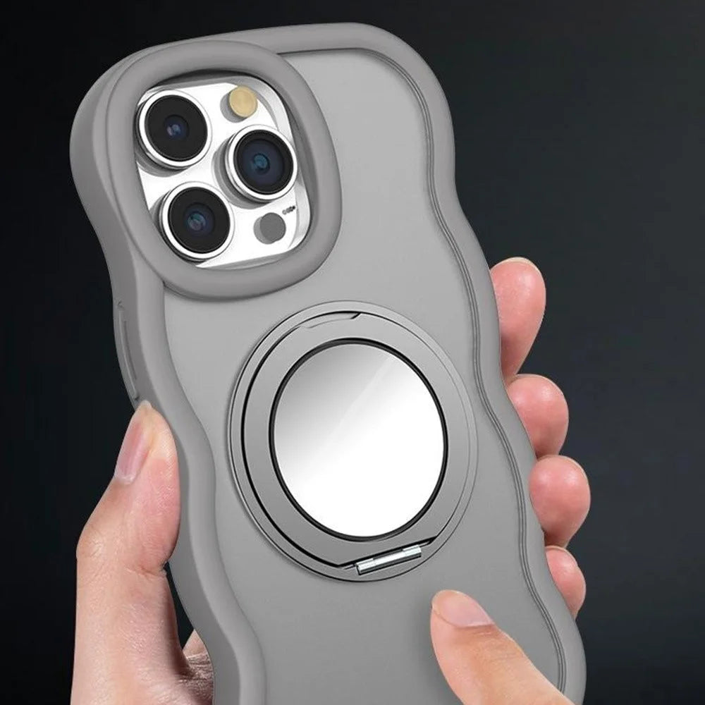 For iPhone 15 Pro Max Case Compatble with MagSafe Kickstand TPU+PC Phone Cover Built-In Mirror - Light Grey - 6