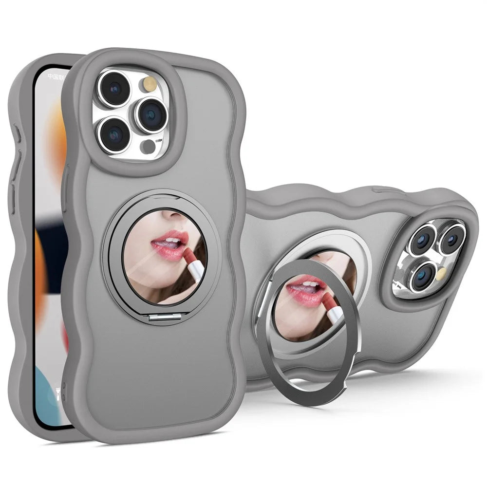 For iPhone 15 Pro Case Compatble with MagSafe Kickstand TPU+PC Phone Cover Built-In Mirror - Light Grey - 1