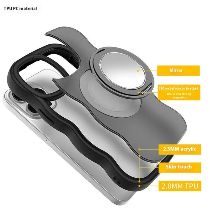 For iPhone 15 Pro Case Compatble with MagSafe Kickstand TPU+PC Phone Cover Built-In Mirror - Light Grey - 4