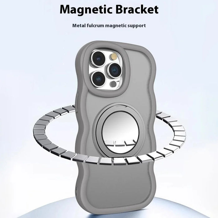 For iPhone 15 Pro Case Compatble with MagSafe Kickstand TPU+PC Phone Cover Built-In Mirror - Light Grey - 5