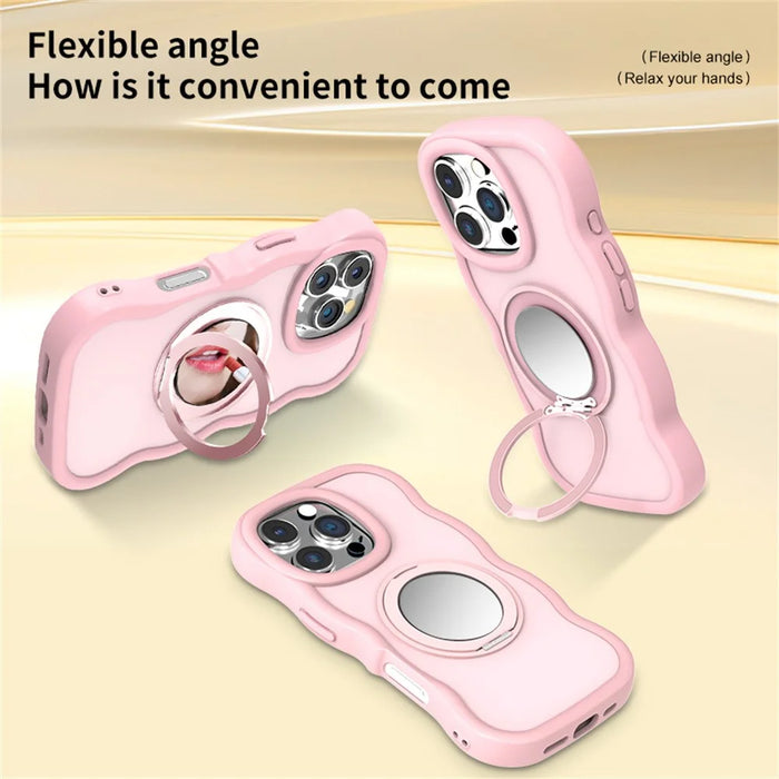 For iPhone 16 Pro Case Compatble with MagSafe Kickstand TPU+PC Phone Cover Built-In Mirror - Pink - 2