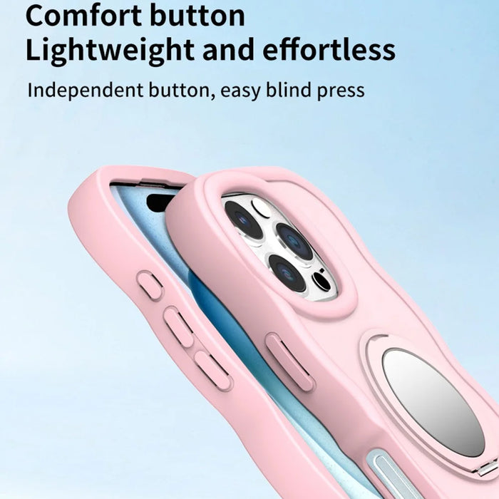 For iPhone 16 Pro Case Compatble with MagSafe Kickstand TPU+PC Phone Cover Built-In Mirror - Pink - 4