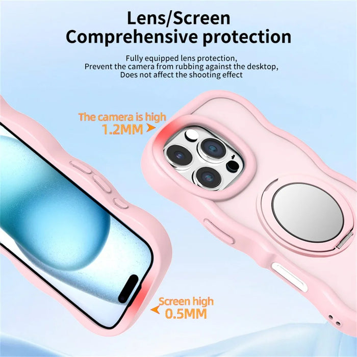 For iPhone 16 Pro Case Compatble with MagSafe Kickstand TPU+PC Phone Cover Built-In Mirror - Pink - 5