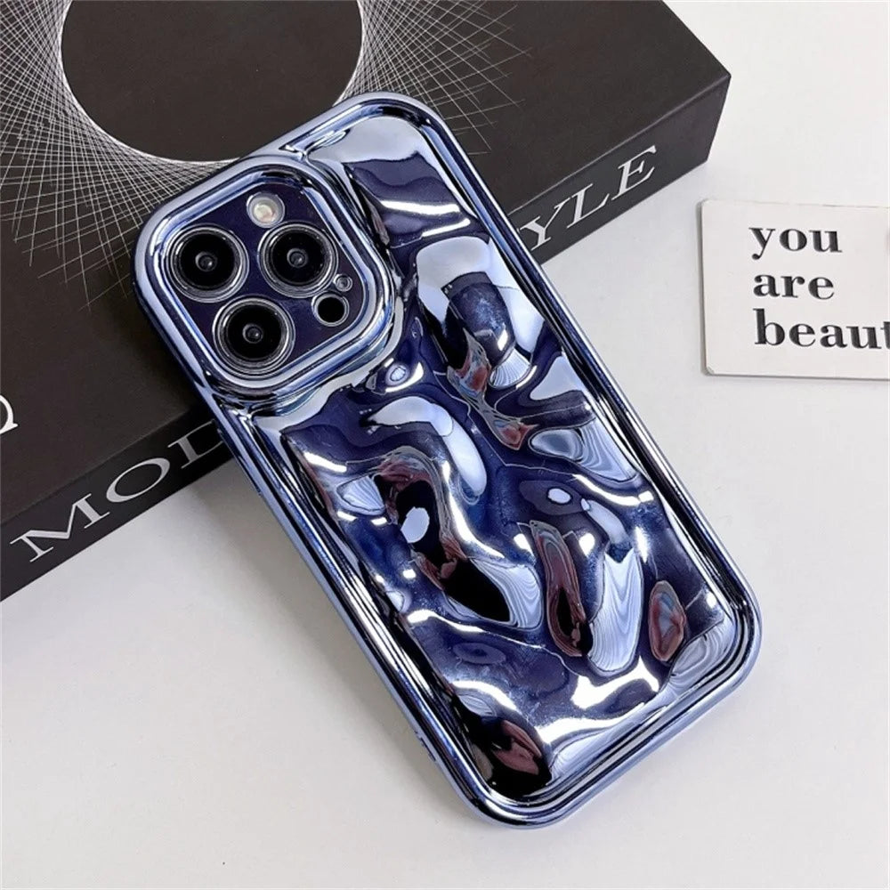 For iPhone 16 Pro Max Case Electroplated TPU Shell Meteorite Texture Phone Cover - Blue - 2