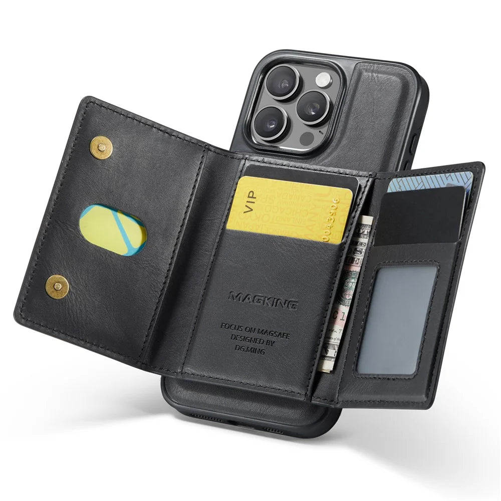 MAGKING K2 Series For iPhone 16 Pro Max Case Compatible with MagSafe PC+TPU+PU Leather RFID Blocking Phone Cover with Wallet - Black - 2