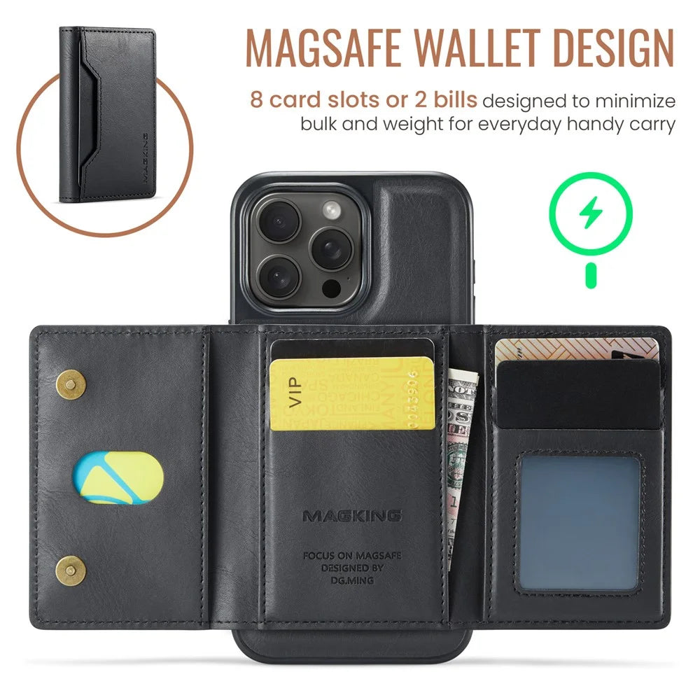 MAGKING K2 Series For iPhone 16 Pro Max Case Compatible with MagSafe PC+TPU+PU Leather RFID Blocking Phone Cover with Wallet - Black - 5