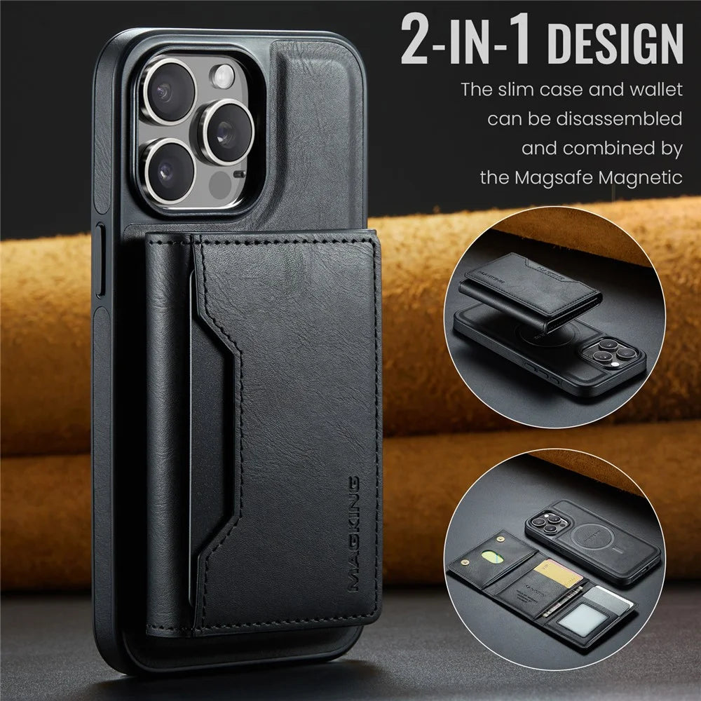 MAGKING K2 Series For iPhone 16 Pro Max Case Compatible with MagSafe PC+TPU+PU Leather RFID Blocking Phone Cover with Wallet - Black - 7