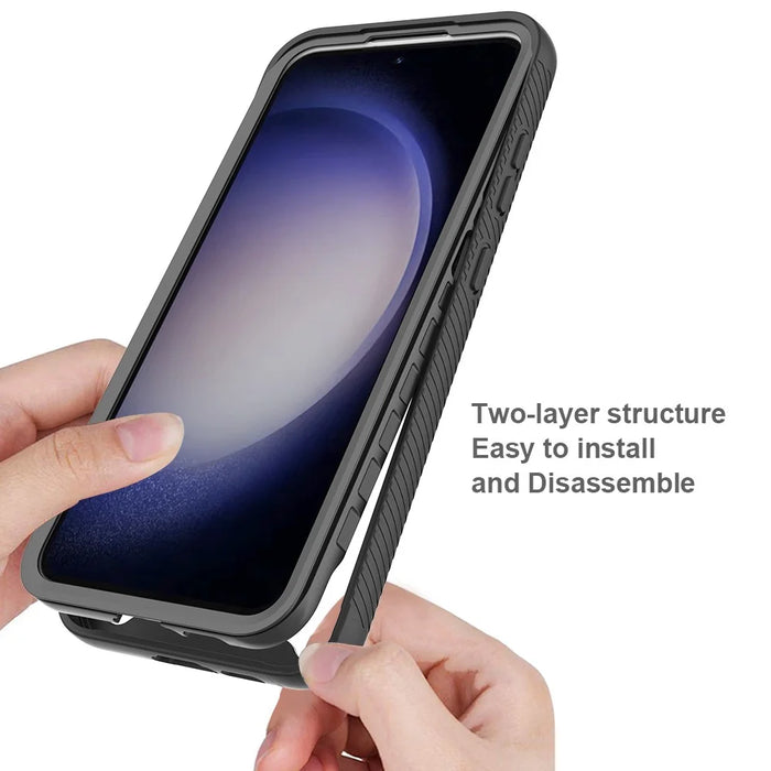 For Samsung Galaxy S24 FE Case PC+TPU Clear Phone Cover with PET Screen Film - Black - 2