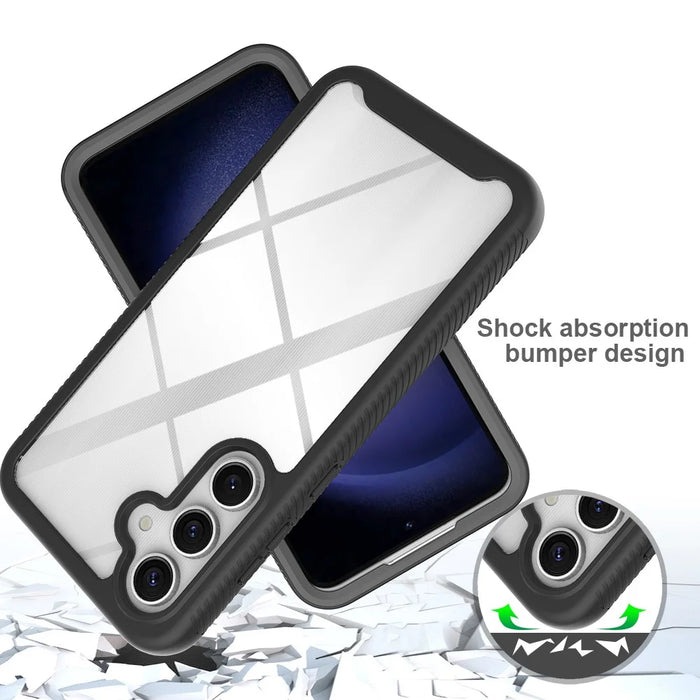 For Samsung Galaxy S24 FE Case PC+TPU Clear Phone Cover with PET Screen Film - Black - 4