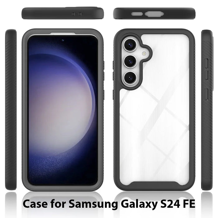 For Samsung Galaxy S24 FE Case PC+TPU Clear Phone Cover with PET Screen Film - Black - 5