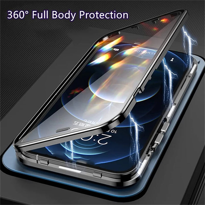 For iPhone 16 Pro Case Anti-Spy Double-Sided Tempered Glass+Magnetic Metal Frame Phone Cover - Black - 2