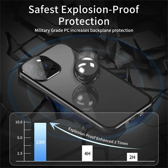For iPhone 16 Pro Case Anti-Spy Double-Sided Tempered Glass+Magnetic Metal Frame Phone Cover - Black - 3
