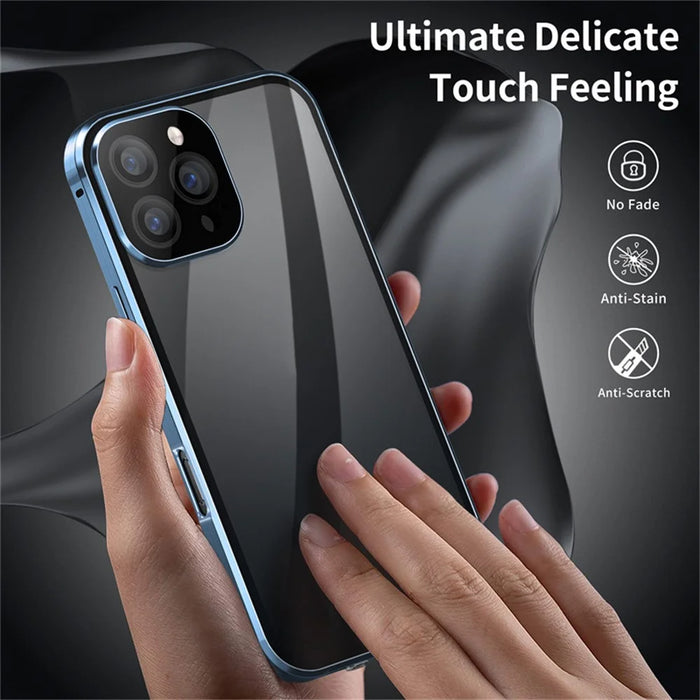 For iPhone 16 Pro Case Anti-Spy Double-Sided Tempered Glass+Magnetic Metal Frame Phone Cover - Black - 4