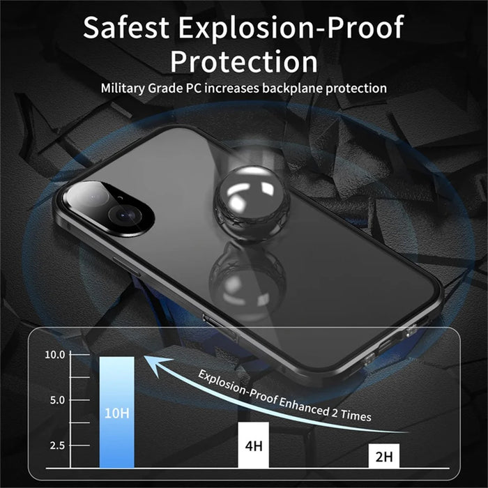 For iPhone 16 Case Anti-Spy Double-Sided Tempered Glass+Magnetic Metal Frame Phone Cover - Gold - 2