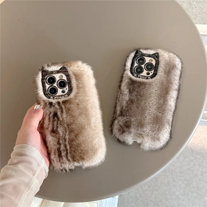 For iPhone 16 Pro Case Mink Fur Texture TPU Fuzzy Winter Protective Cover - Grey - 4