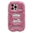 For iPhone 16 Pro Max Case Embroidered White Cats Fuzzy Winter TPU Phone Cover - Pink - 1