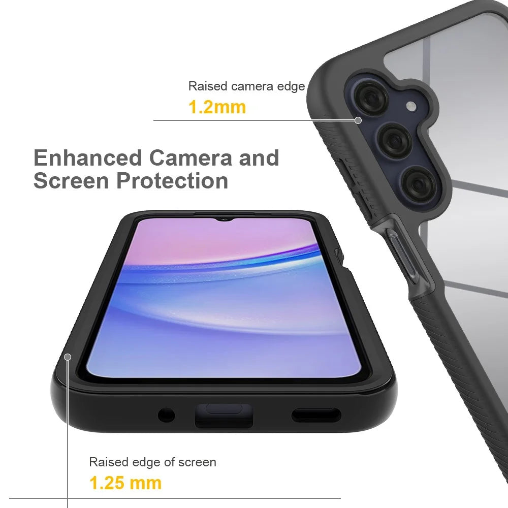 For Samsung Galaxy A26 5G / A16 5G / A16 4G Case PC+TPU Clear Phone Cover with PET Screen Film - Black - 3