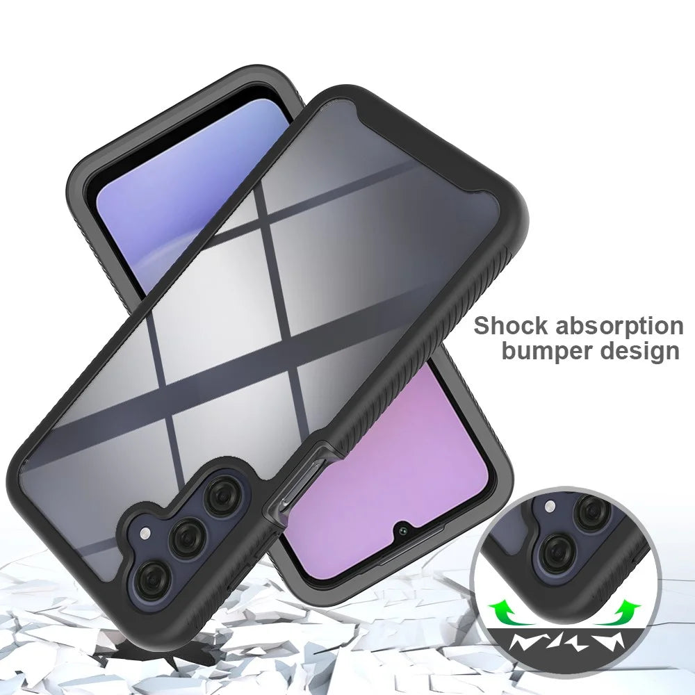 For Samsung Galaxy A26 5G / A16 5G / A16 4G Case PC+TPU Clear Phone Cover with PET Screen Film - Black - 4