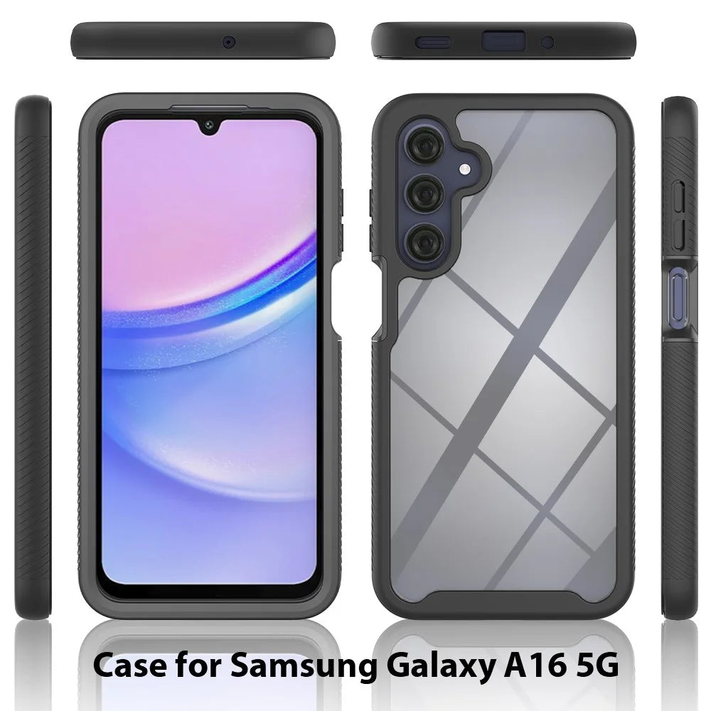 For Samsung Galaxy A26 5G / A16 5G / A16 4G Case PC+TPU Clear Phone Cover with PET Screen Film - Black - 5