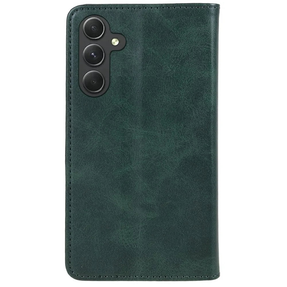 For Samsung Galaxy S25 Case Strong Magnetic PU Leather Phone Cover Calf Texture - Green - 7