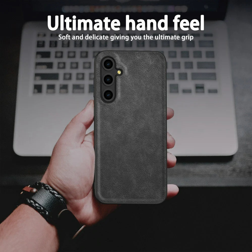 For Samsung Galaxy S25 Case Retro Leather Coated PC+TPU Phone Cover - Black - 4