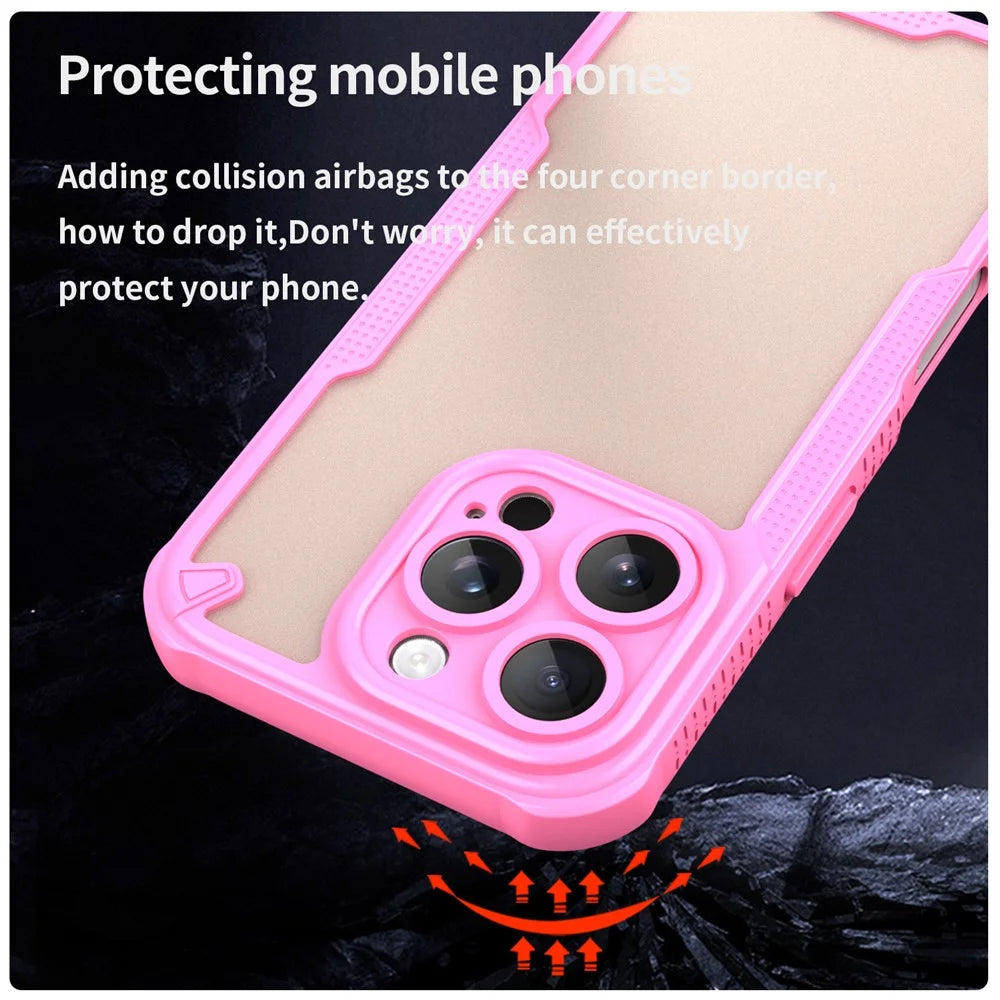 Armor Series For iPhone 16 Pro Max Case PC+TPU Semi-Transparent Frosted Finish Protective Phone Cover - Pink - 4