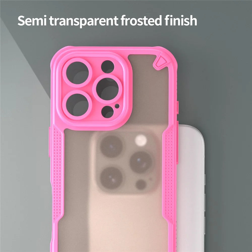 Armor Series For iPhone 16 Pro Max Case PC+TPU Semi-Transparent Frosted Finish Protective Phone Cover - Pink - 5