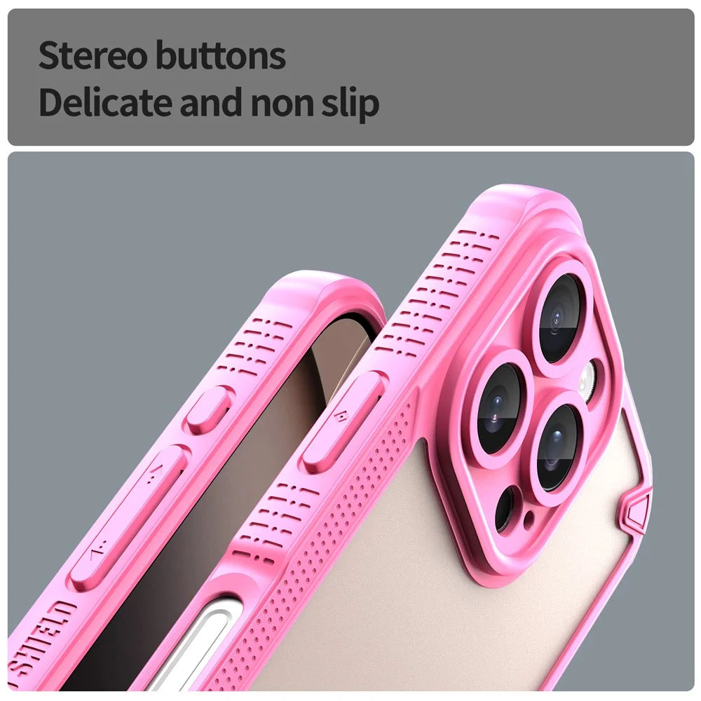 Armor Series For iPhone 16 Pro Max Case PC+TPU Semi-Transparent Frosted Finish Protective Phone Cover - Pink - 6