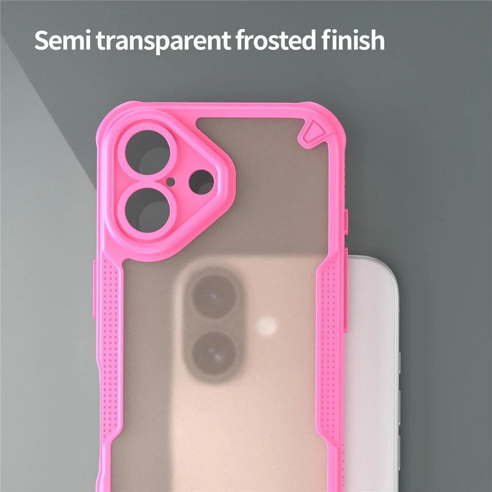 Armor Series For iPhone 16 Case PC+TPU Semi-Transparent Frosted Finish Protective Phone Cover - Pink - 5