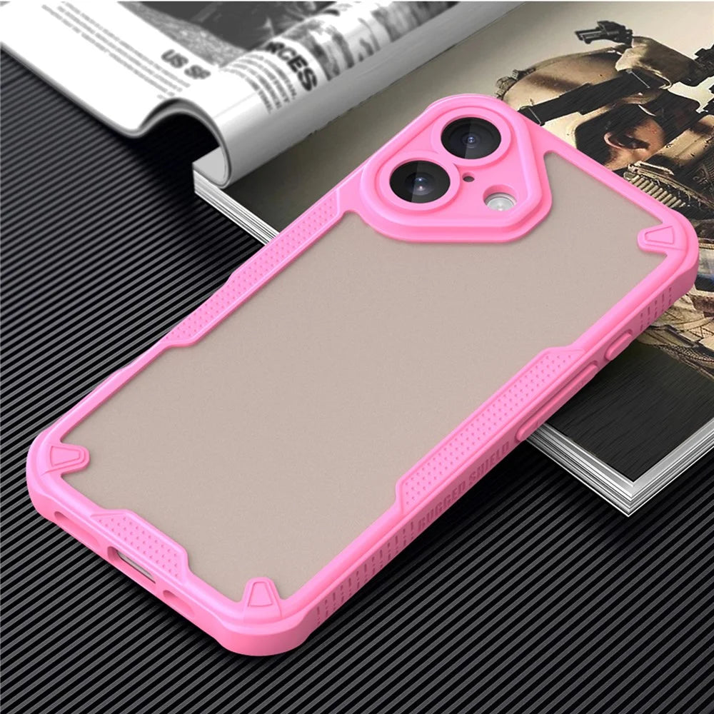 Armor Series For iPhone 16 Case PC+TPU Semi-Transparent Frosted Finish Protective Phone Cover - Pink - 7