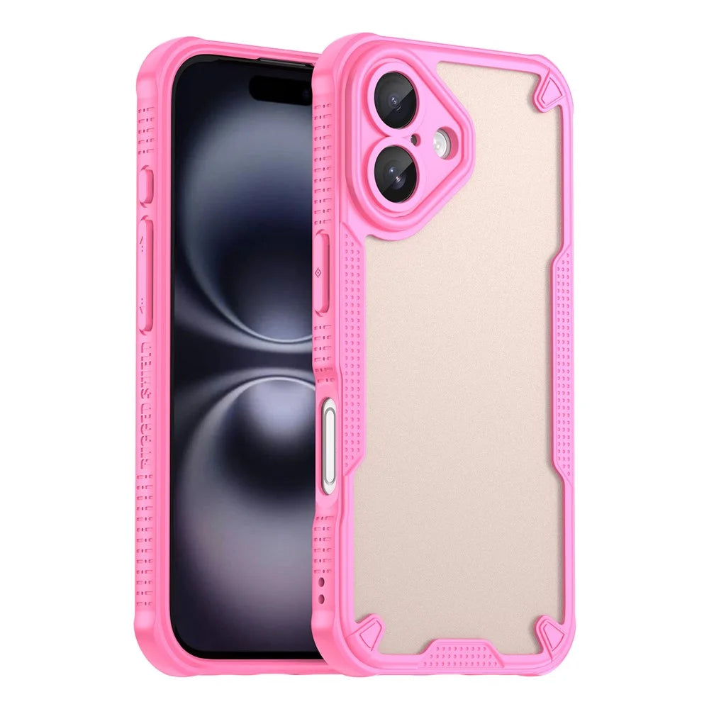 Armor Series For iPhone 16 Plus Case PC+TPU Semi-Transparent Frosted Finish Protective Phone Cover - Pink - 1