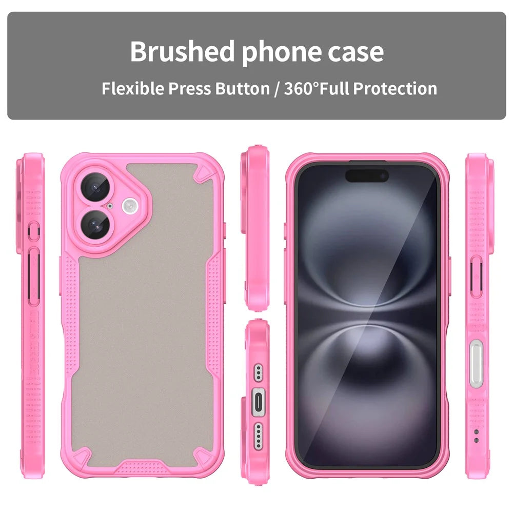 Armor Series For iPhone 16 Plus Case PC+TPU Semi-Transparent Frosted Finish Protective Phone Cover - Pink - 2