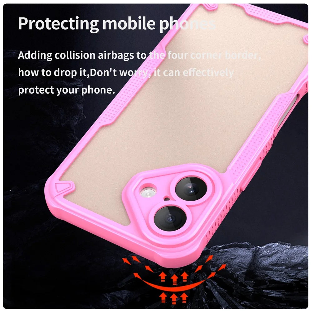 Armor Series For iPhone 16 Plus Case PC+TPU Semi-Transparent Frosted Finish Protective Phone Cover - Pink - 4