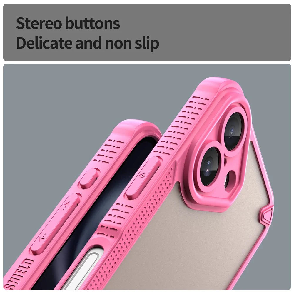 Armor Series For iPhone 16 Plus Case PC+TPU Semi-Transparent Frosted Finish Protective Phone Cover - Pink - 6
